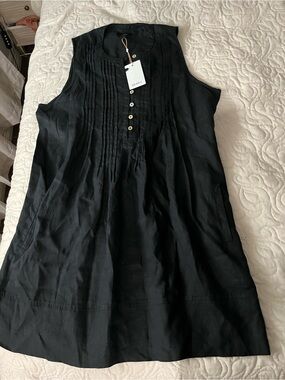 100 european linen sleeveless swing dress Navy Blue Cotton Paneled Custom Size (Free) / Regular (5'2" and resource light material Quince 100% European Linen Sleeveless